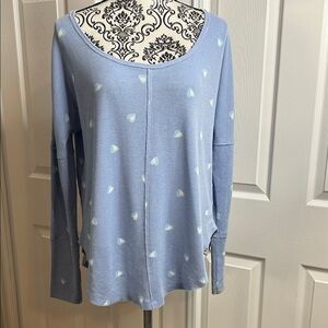 Lucky Brand Blue Long Sleeve Top Hearts Henley M READ